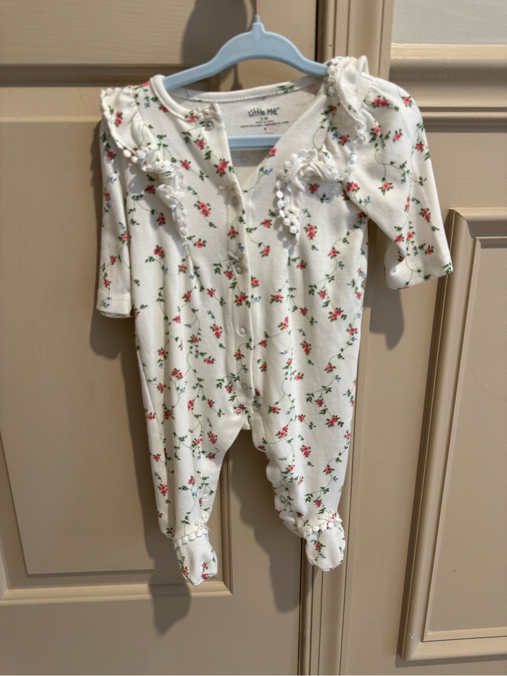 Little Me Cream Floral Ruffle Footed One-Piece